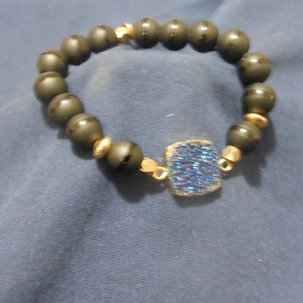 Erimish Blue Square & black bead bracelet